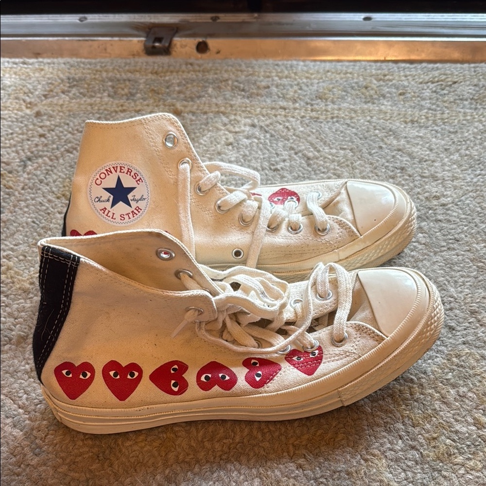 Converse High-Tops - White and Black with Red Hearts